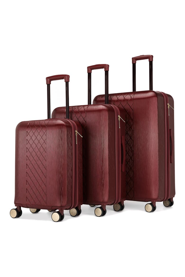 Three-Piece Diamond Hardside Spinner Luggage Set, Alternate, color, BURGUNDY