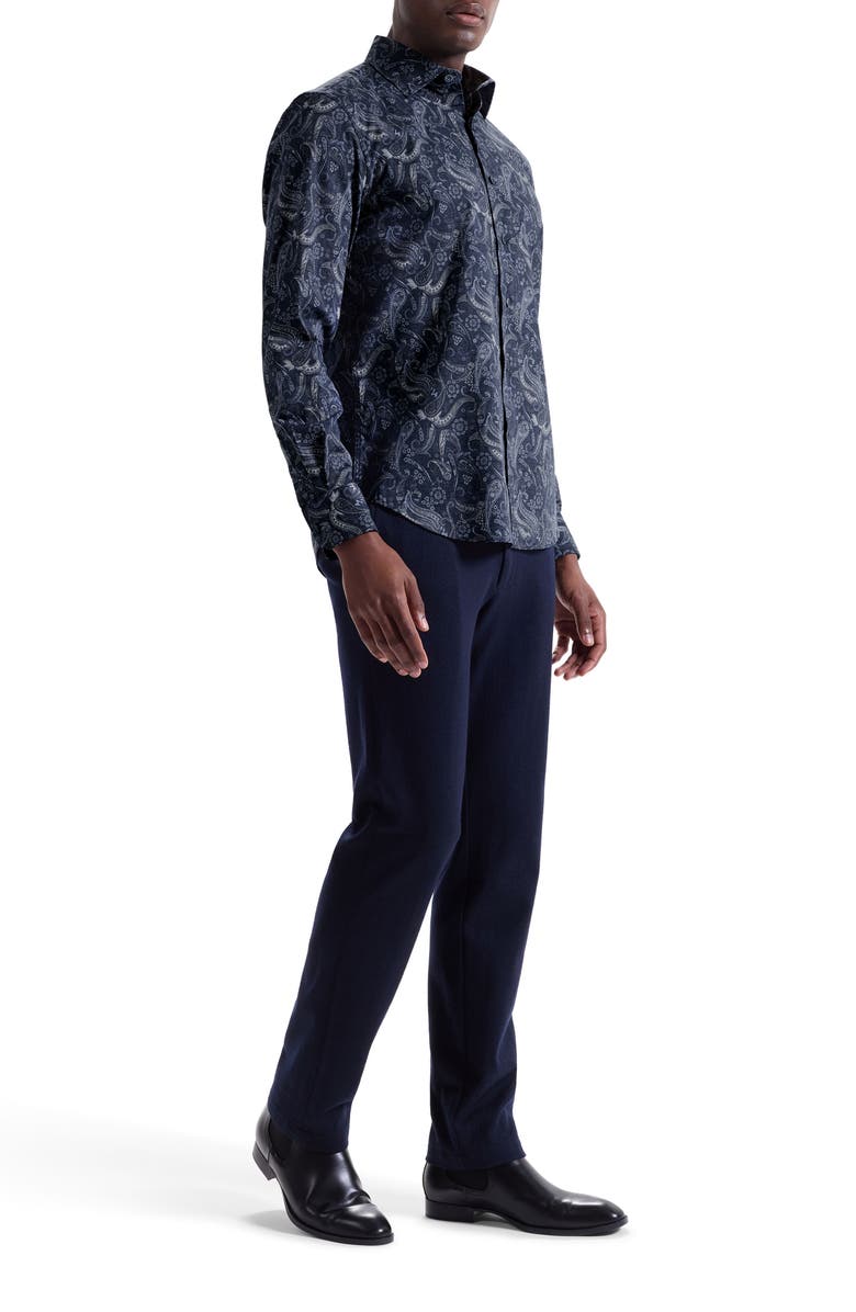 Bugatchi Axel Trim Fit Paisley Stretch Cotton Button-Up Shirt, Alternate, color, Navy