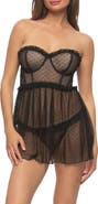 Black Bow Margot Open Back Point d'Esprit Babydoll Chemise & Thong Set