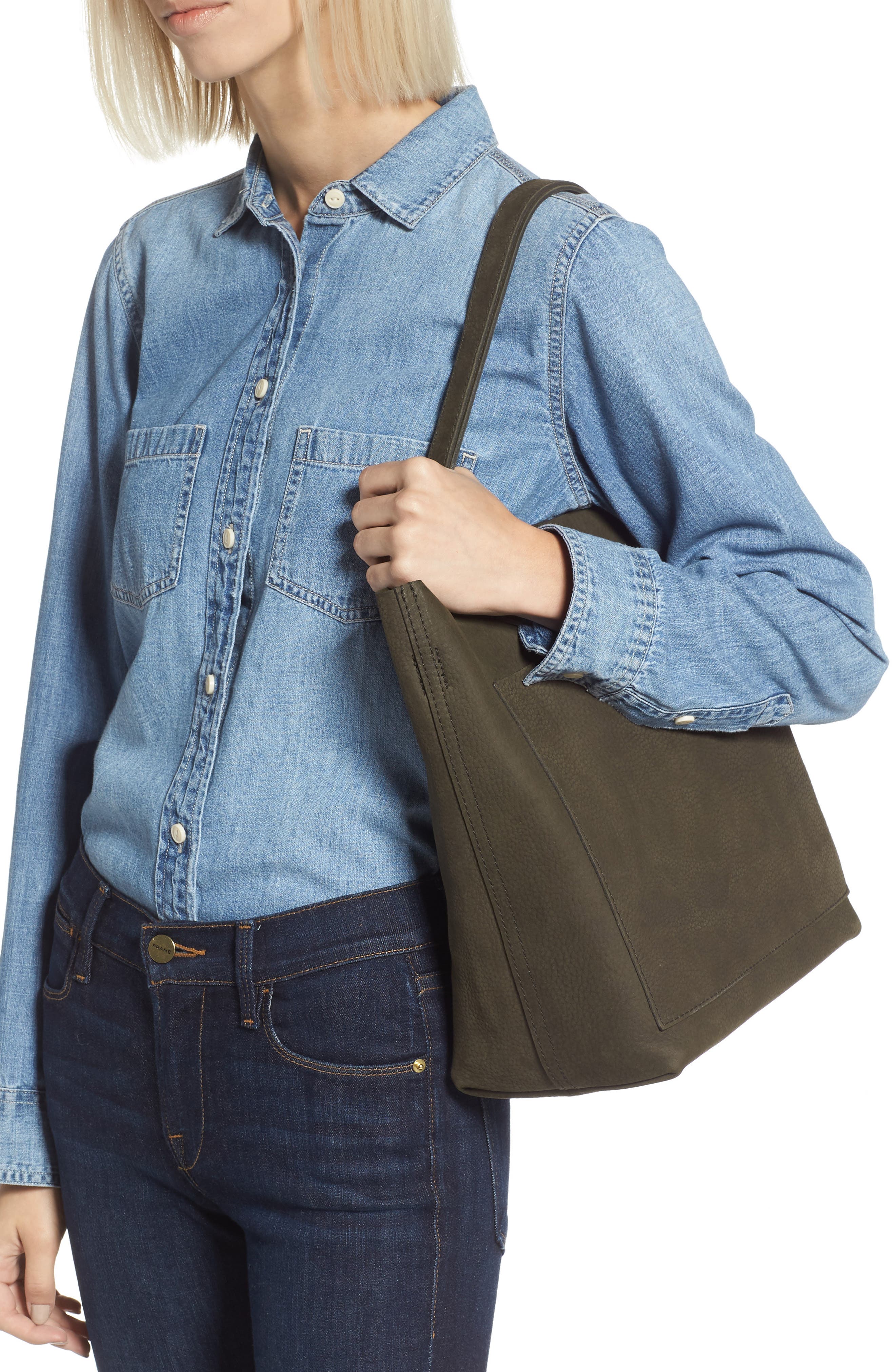 Madewell The Medium Nubuck Leather Transport Tote: Striped Strap Edition, Alternate, color, 