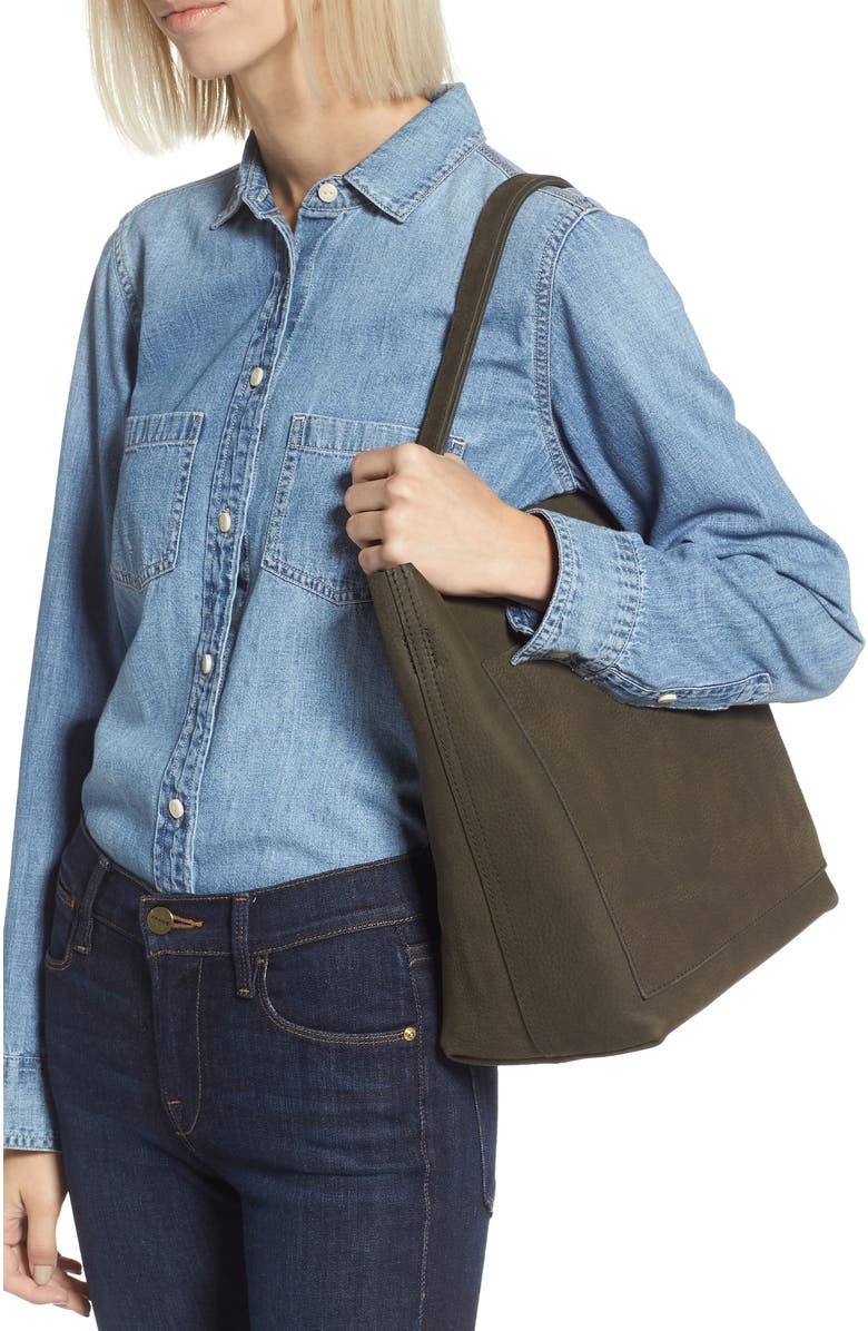 Madewell The Medium Nubuck Leather Transport Tote: Striped Strap Edition, Alternate, color,