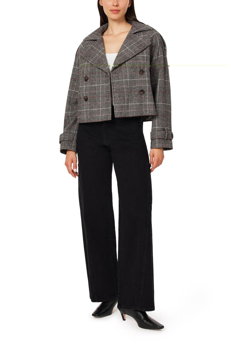Plaid Double Breasted Cropped Jacket, Alternate, color, GREY PLAID