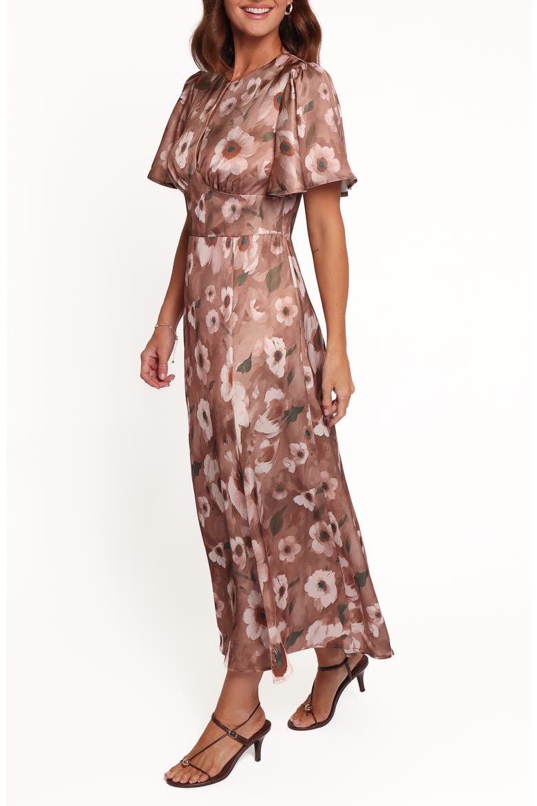 Barluin Floral Midi Dress, Alternate, color, BROWN FLORAL