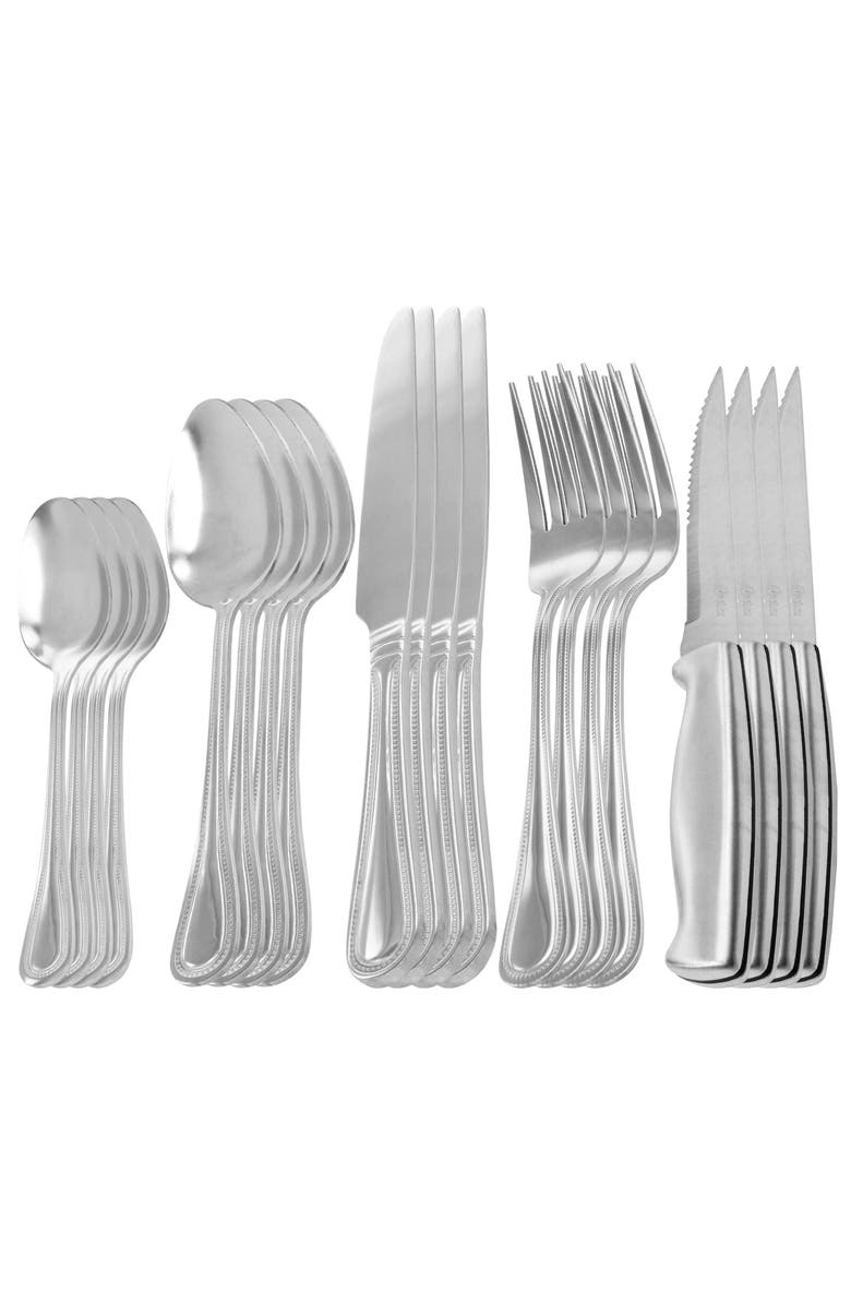 OSTER 20 Piece Stainless Steel Flatware and Steak Knife Set, Alternate, color, Metallic Silver