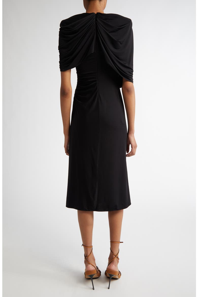 Draped Cape Cutout Midi Dress, Alternate, color, BLACK