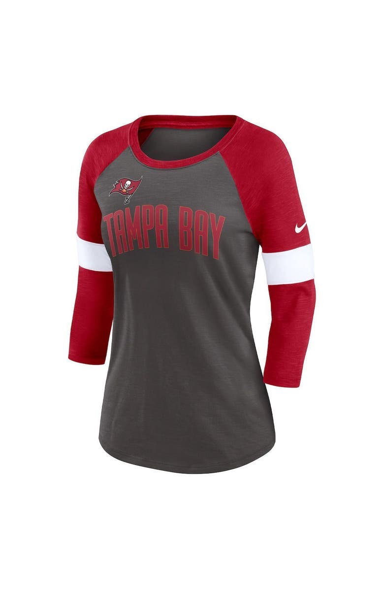 Nike Women's Nike Tampa Bay Buccaneers Heather Pewter/Heather Red Football Pride Slub 3/4 Raglan Sleeve T-Shirt, Alternate, color, 