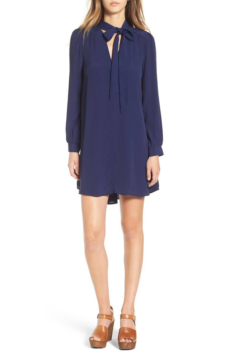 ASTR the Label ASTR 'Delia' Tie Neck Shirtdress, Main, color, 