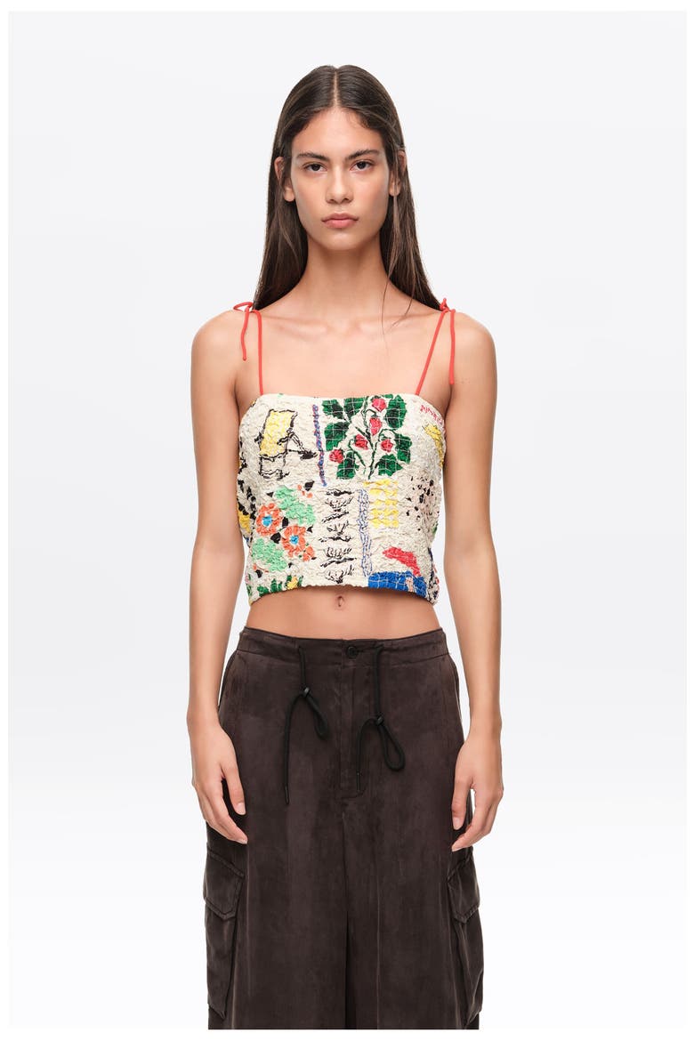 Patchwork Ruched Strappy Top, Main, color, PATCHWORK SUMMER