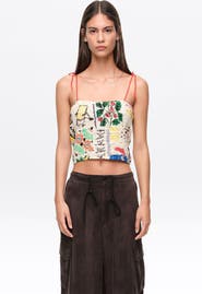 Bimba y Lola Patchwork Ruched Strappy Top