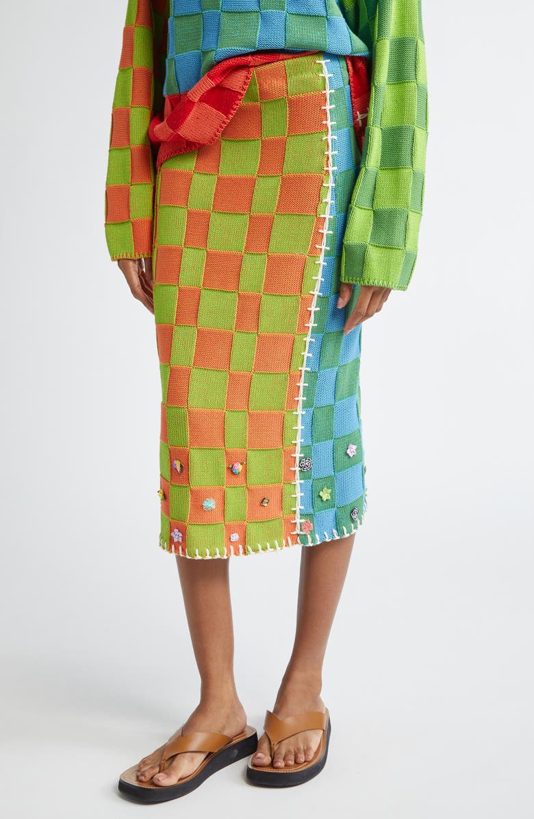 YanYan Floral Ribbon Checkerboard Midi Skirt, Alternate, color, 