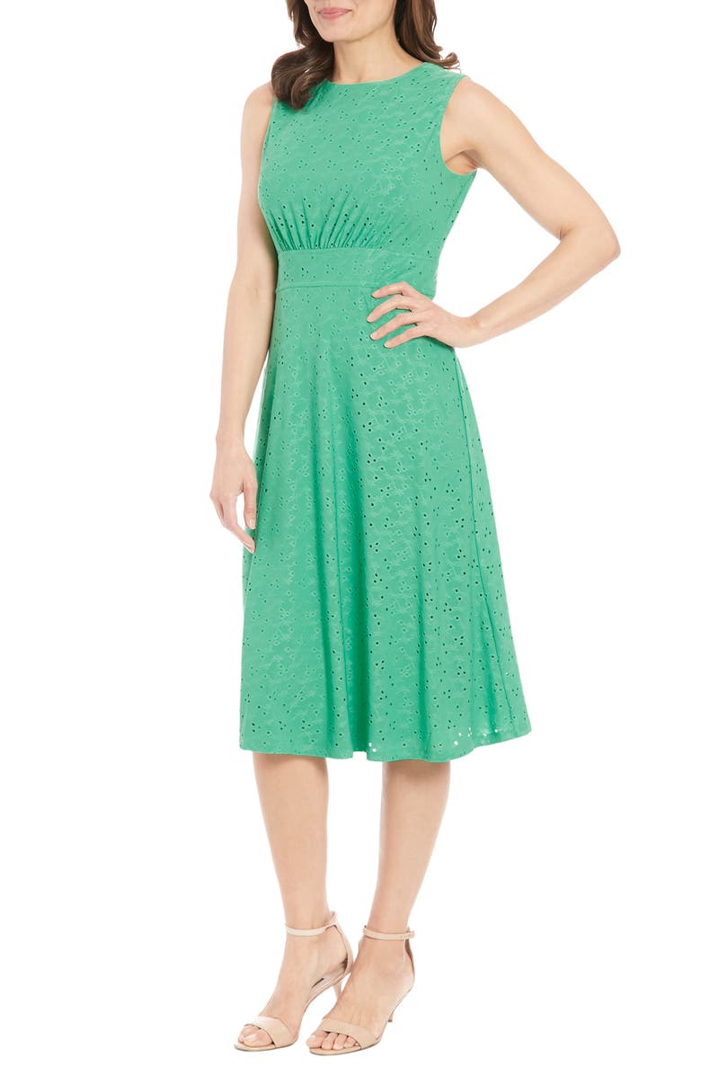 London Times Eyelet Jersey Sleeveless Midi Dress, Alternate, color, 