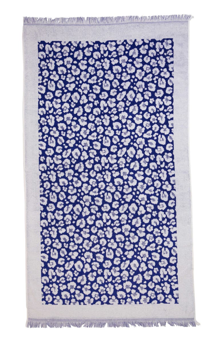 InfuseZen Leopard Print Organic Cotton Full Terry Turkish Towel, Alternate, color, Blue