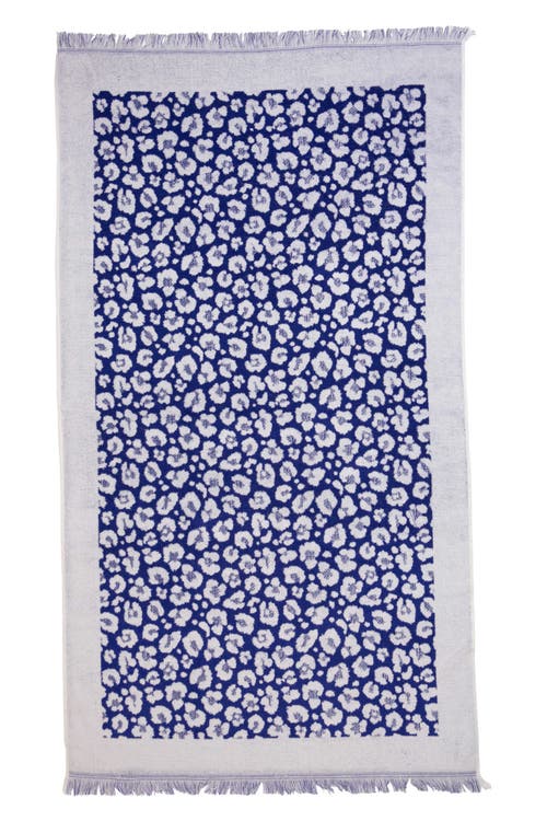 Infusezen Leopard Print Organic Cotton Full Terry Turkish Towel In Blue