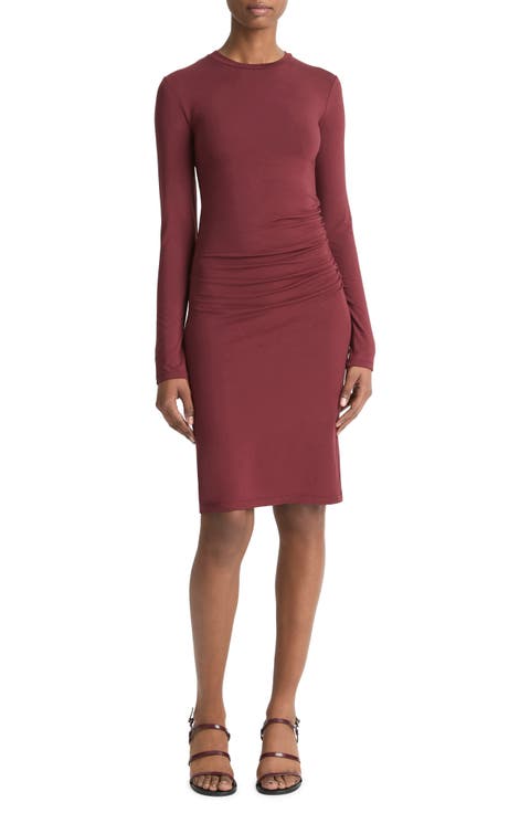 Draped Long Sleeve Crewneck Dress