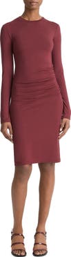 Vince Draped Long Sleeve Crewneck Dress