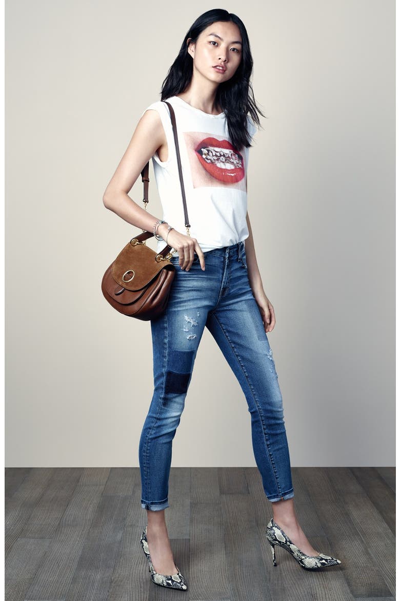 7 For All Mankind® Ankle Skinny Jeans, Alternate, color, LIGHT PATCH DENIM