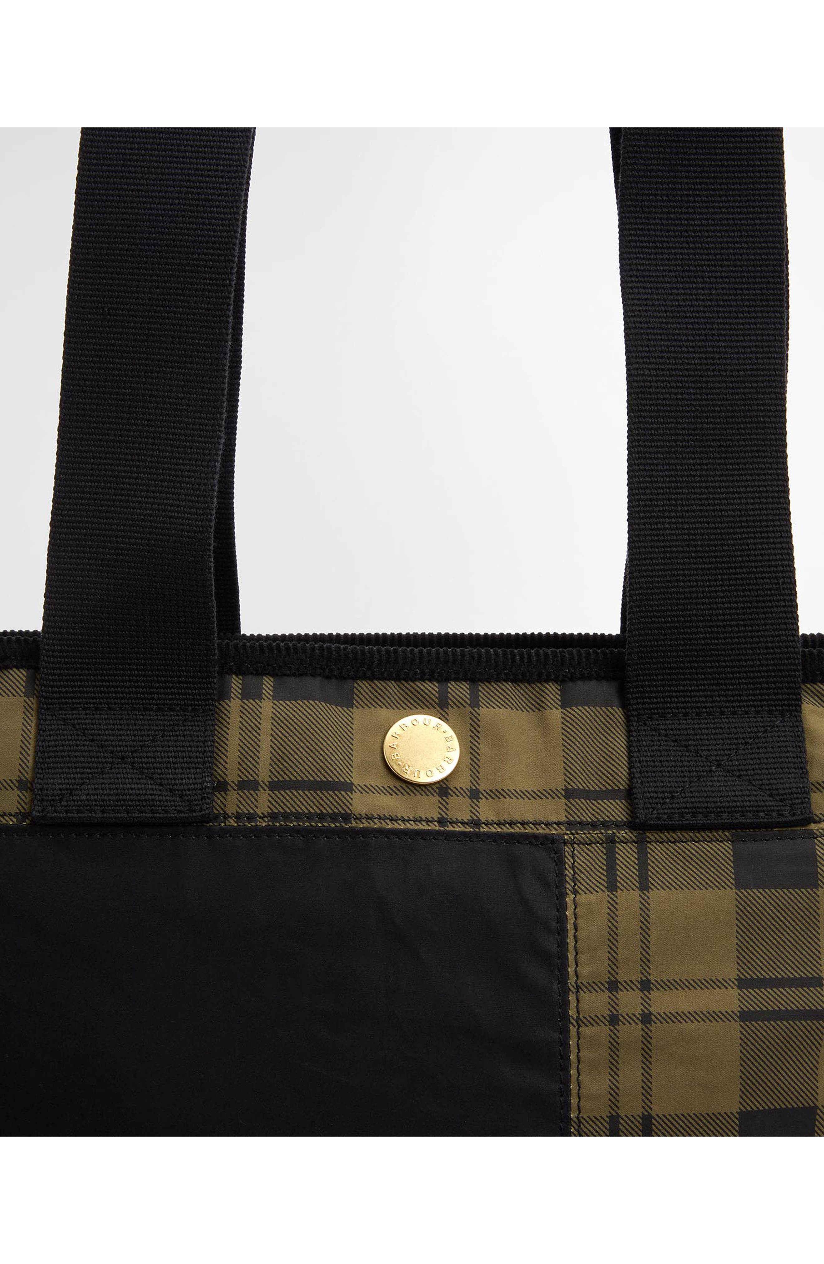 Barbour Mya Patchwork Cotton Tote, Alternate, color, Black/ Olive Check