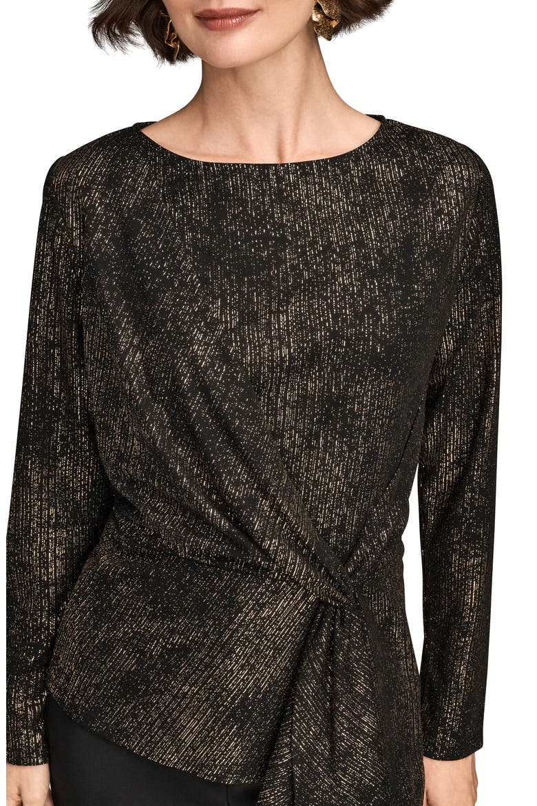 Metallic Long Sleeve Shirt, Alternate, color, BLACK/ GOLD
