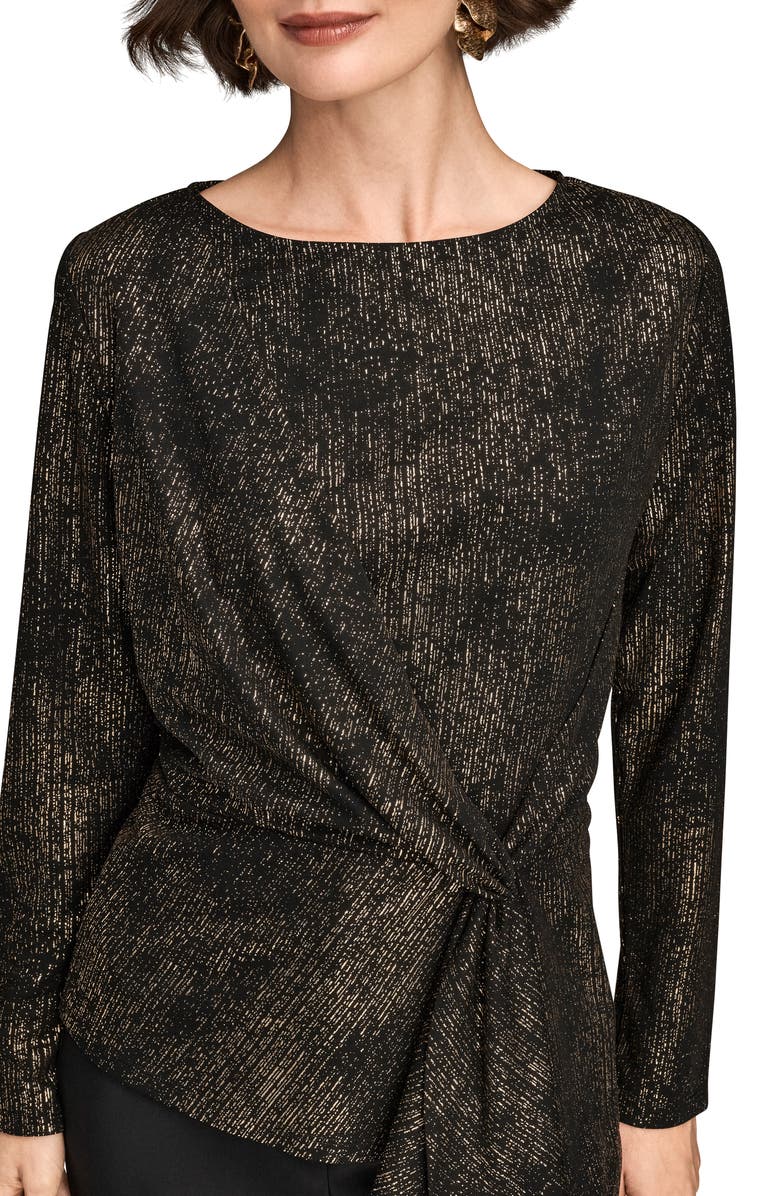 Donna Karan New York Metallic Long Sleeve Shirt, Alternate, color, Black/ Gold