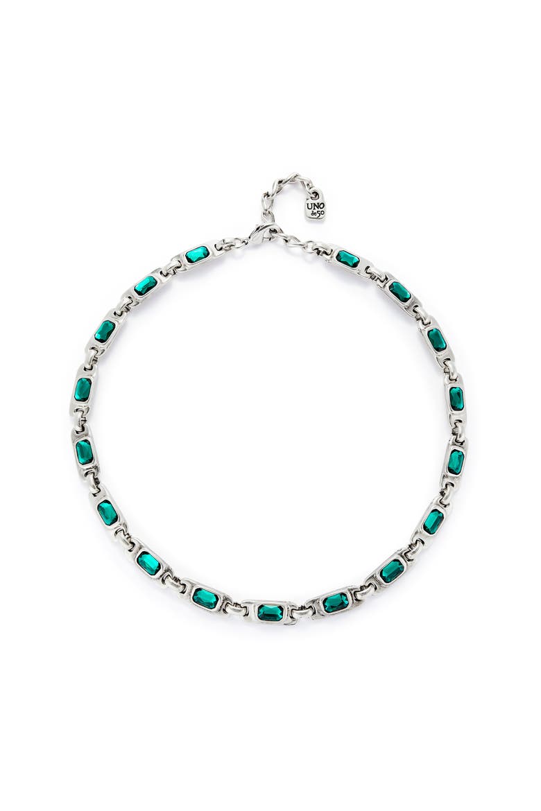 Sterling Silver-Plated Necklace with Green Crystals, Main, color, Silver