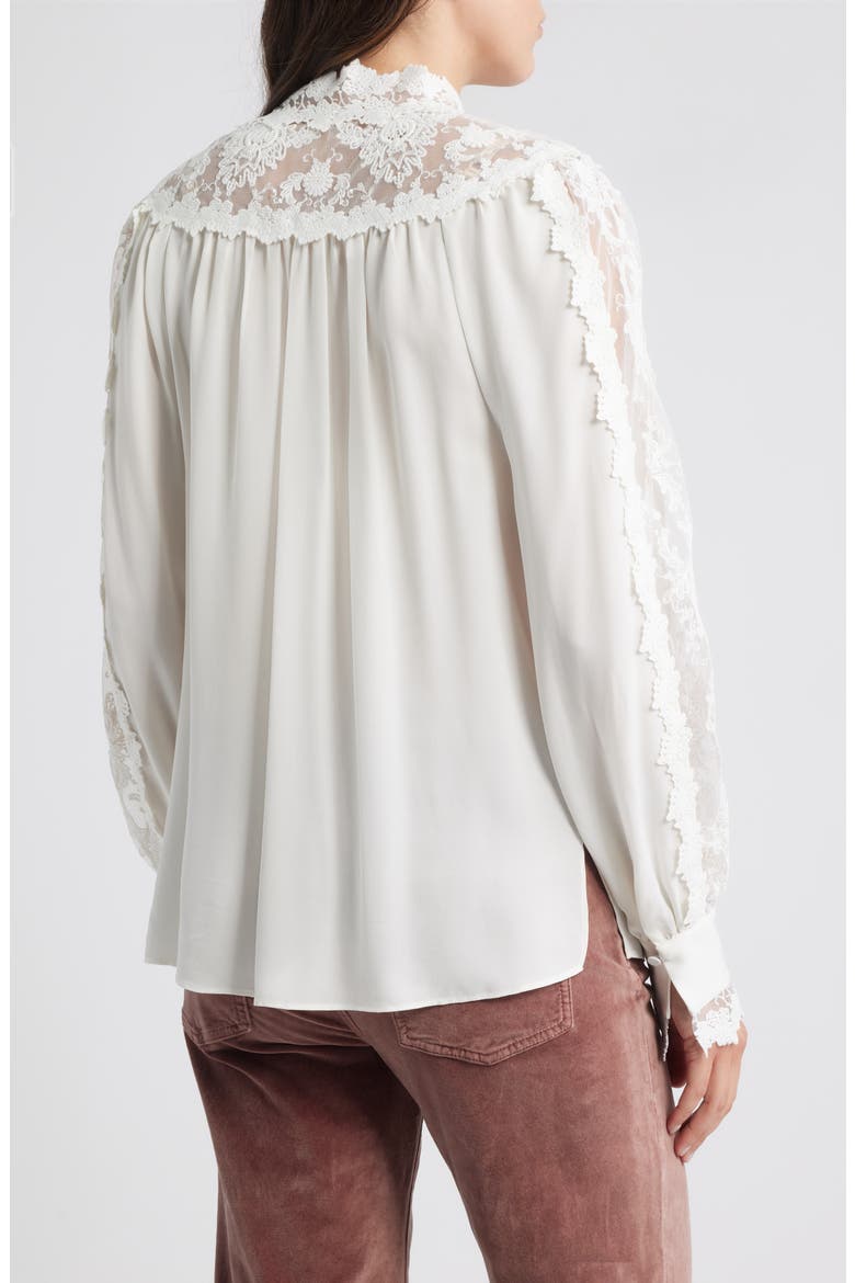 Miguel Lace Trim Silk Button-Up Shirt, Alternate, color, IVORY