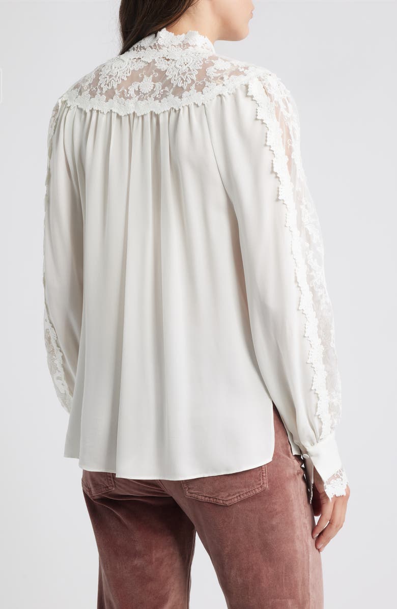 KOBI HALPERIN Miguel Lace Trim Silk Button-Up Shirt, Alternate, color, Ivory