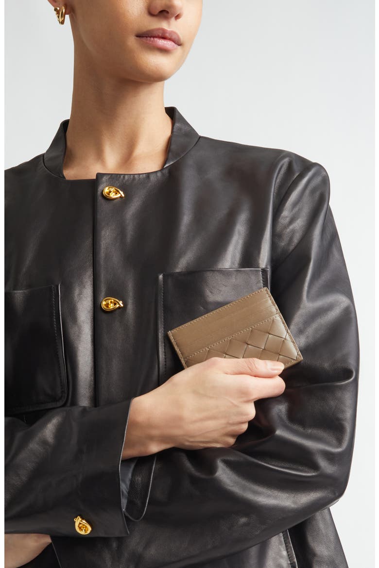 Intrecciato Leather Card Case, Alternate, color, PINECONE-GOLD