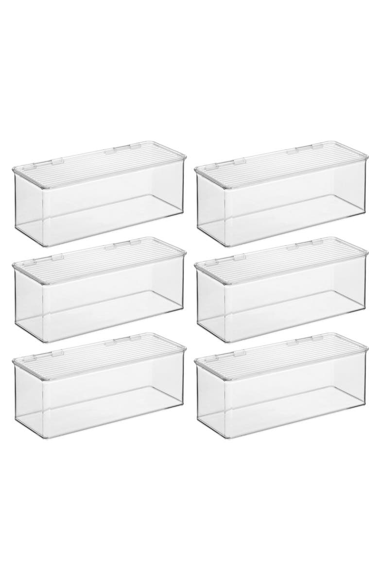 iDesign Stackable Hinged-Lid Storage Box - Set of 6 - Clear, Main, color, Clear