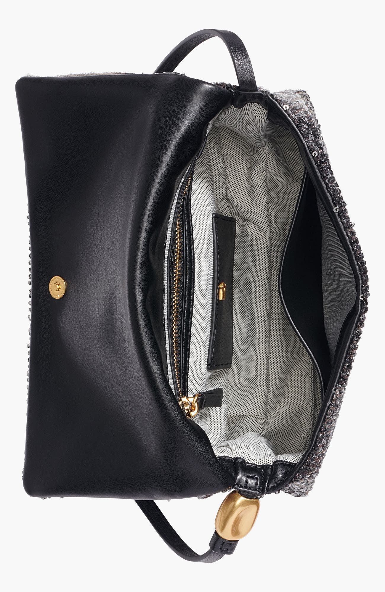 Velvet Flap Shoulder Bag, Alternate, color, Black/Gold