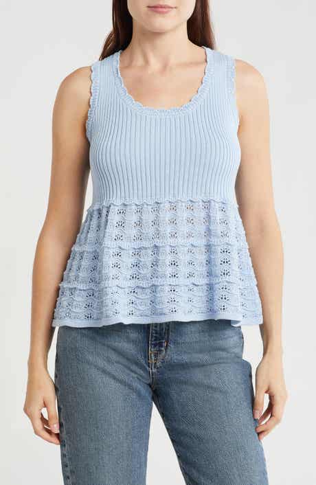 Design History Pointelle Peplum Sweater Tank