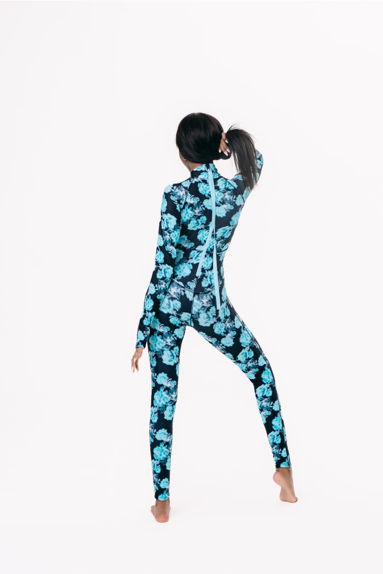 Women's Full-Body One-Piece Swimsuit - UPF 50+, Alternate, color, Aqua Bloom Black