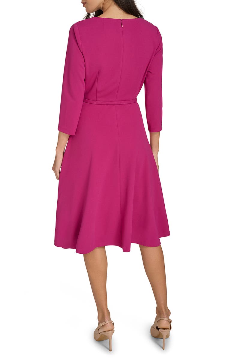 Calvin Klein Asymmetric Neck Belted Fit & Flare Midi Dress, Alternate, color, Boysenberrys