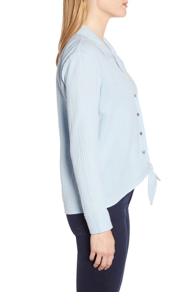 Button-Up Tie Front Top, Alternate, color, BLUEBELL