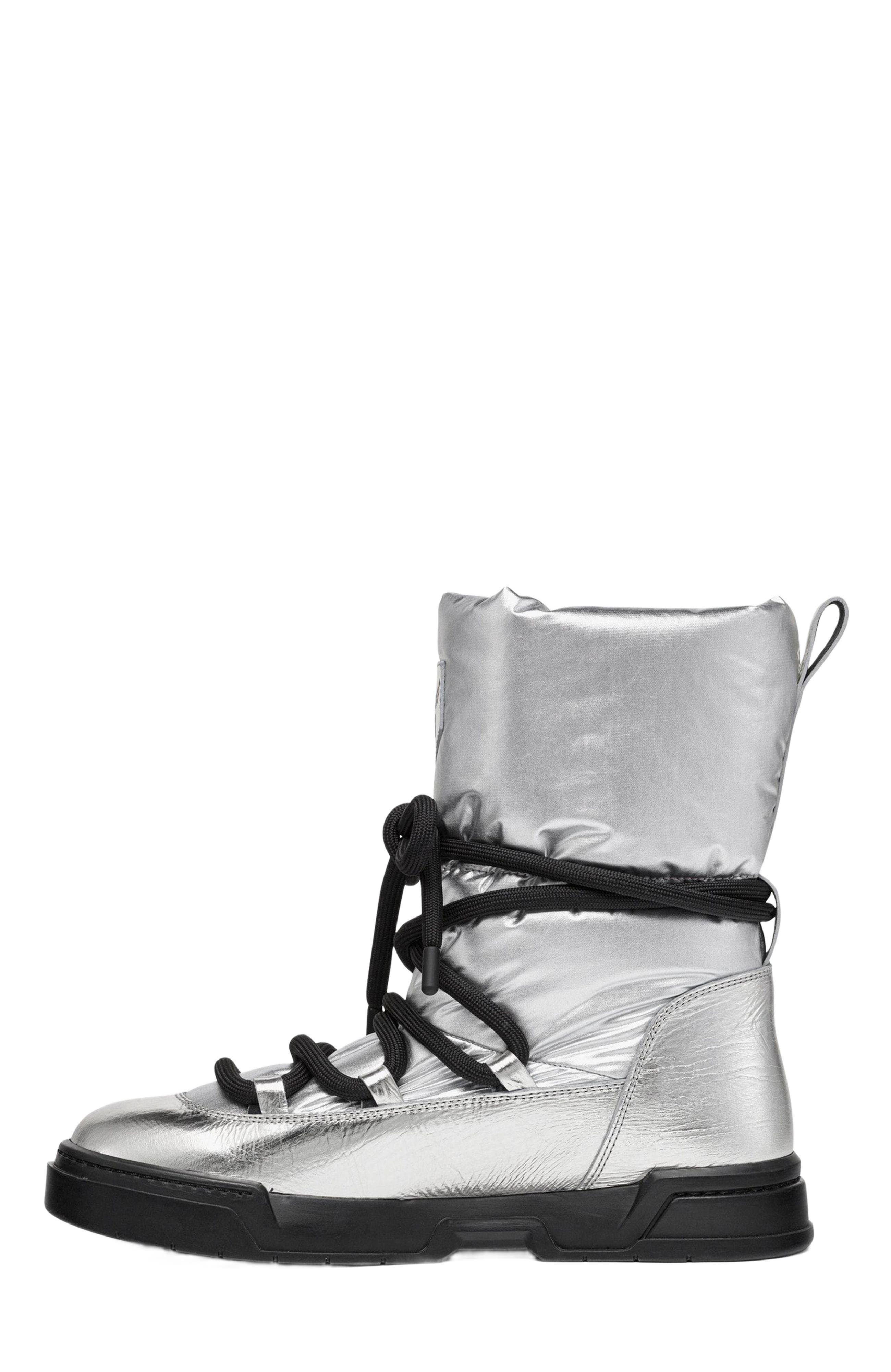 MCM Skyward Ankle Boots in Metallic Calf Leather, Alternate, color, Silver