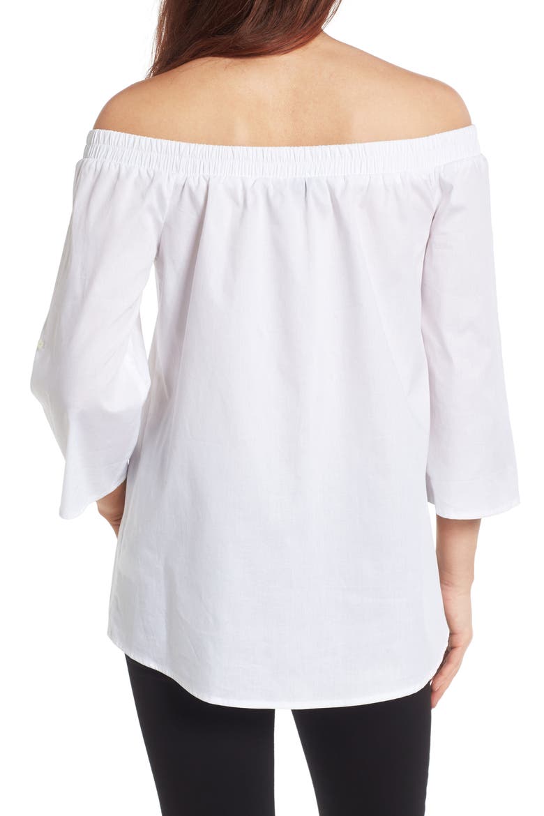 Off the Shoulder Poplin Shirt, Alternate, color, WHITE