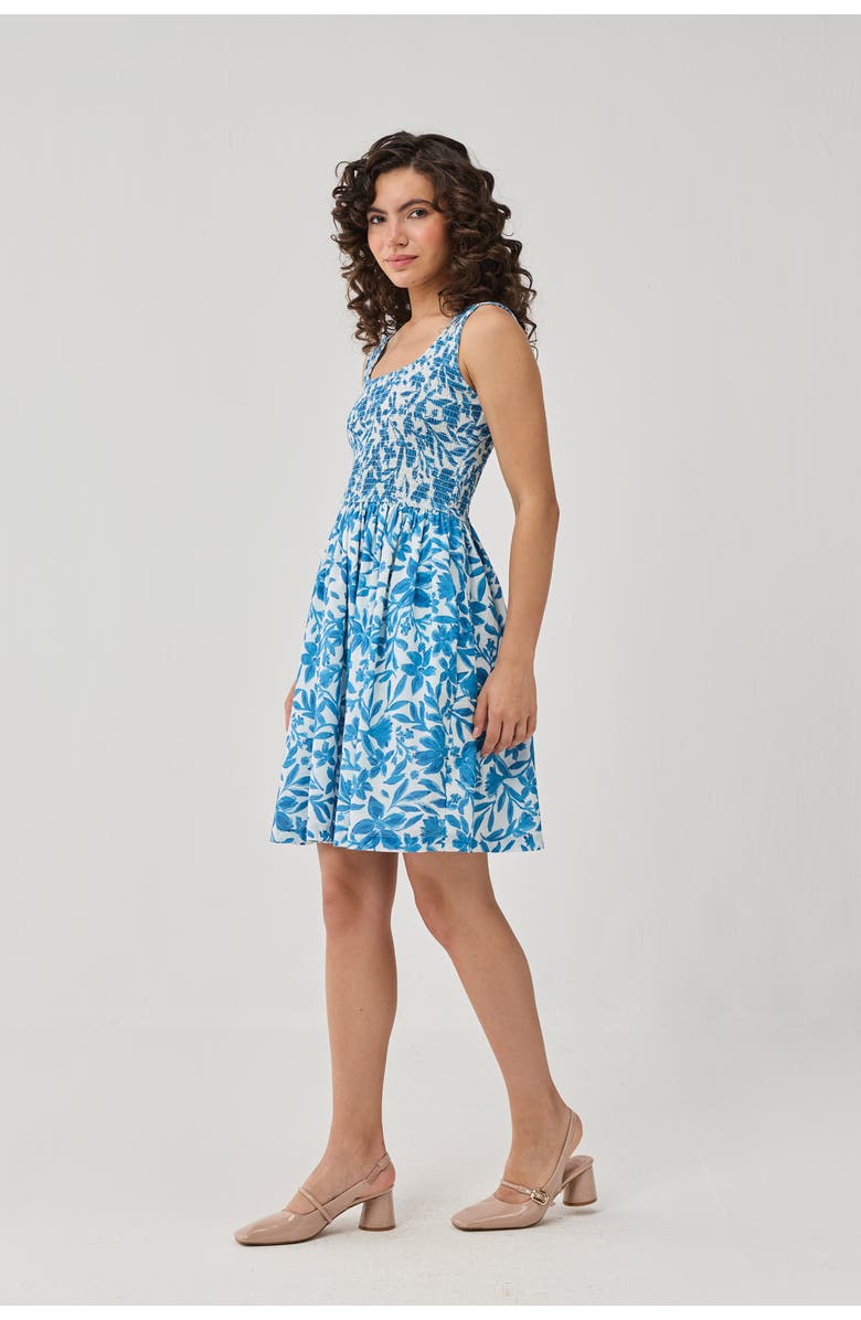 Reistor Smocked Short Dress, Alternate, color, Blue Porcelain