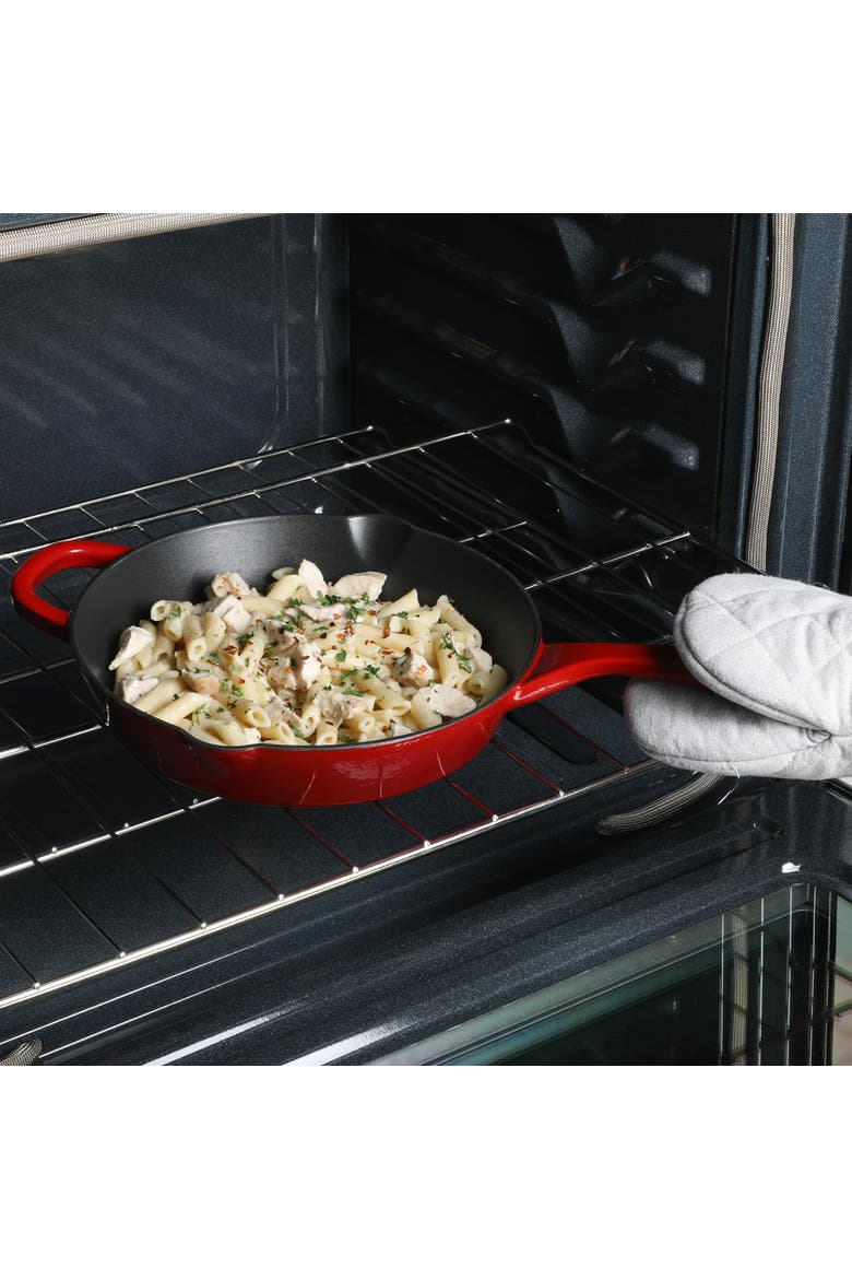 12 Inch Enameled Cast Iron Round Skillet, Alternate, color, Red