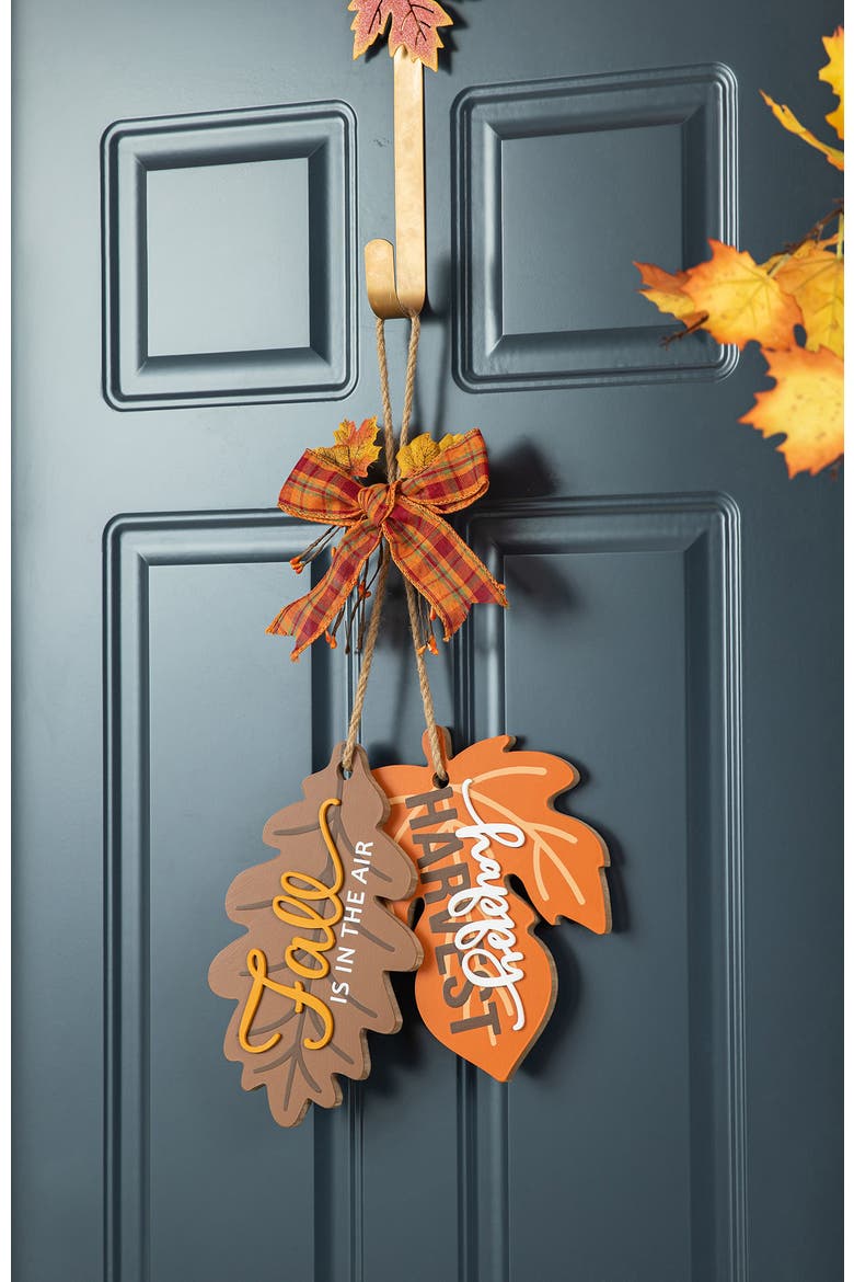 Fall Wooden Maple Leaves with Bowknot Door Hanger, Alternate, color, Orange