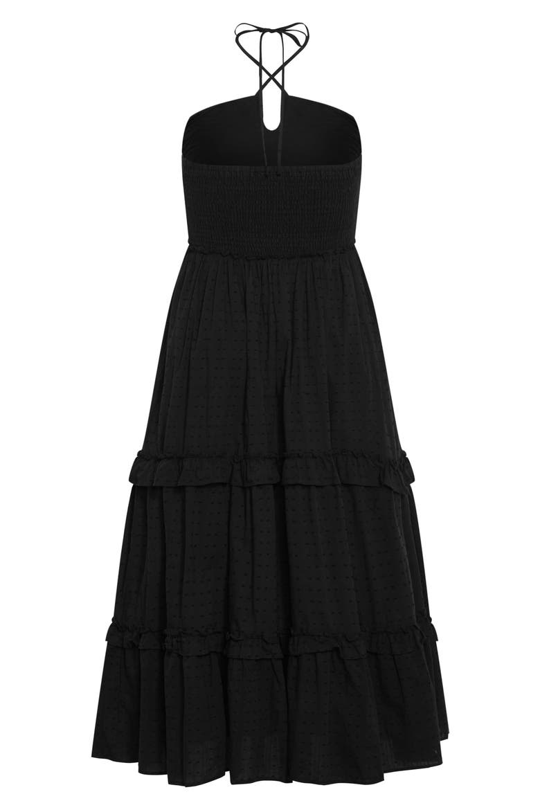Ivy Clip Dot Tiered Halter Dress, Alternate, color, BLACK