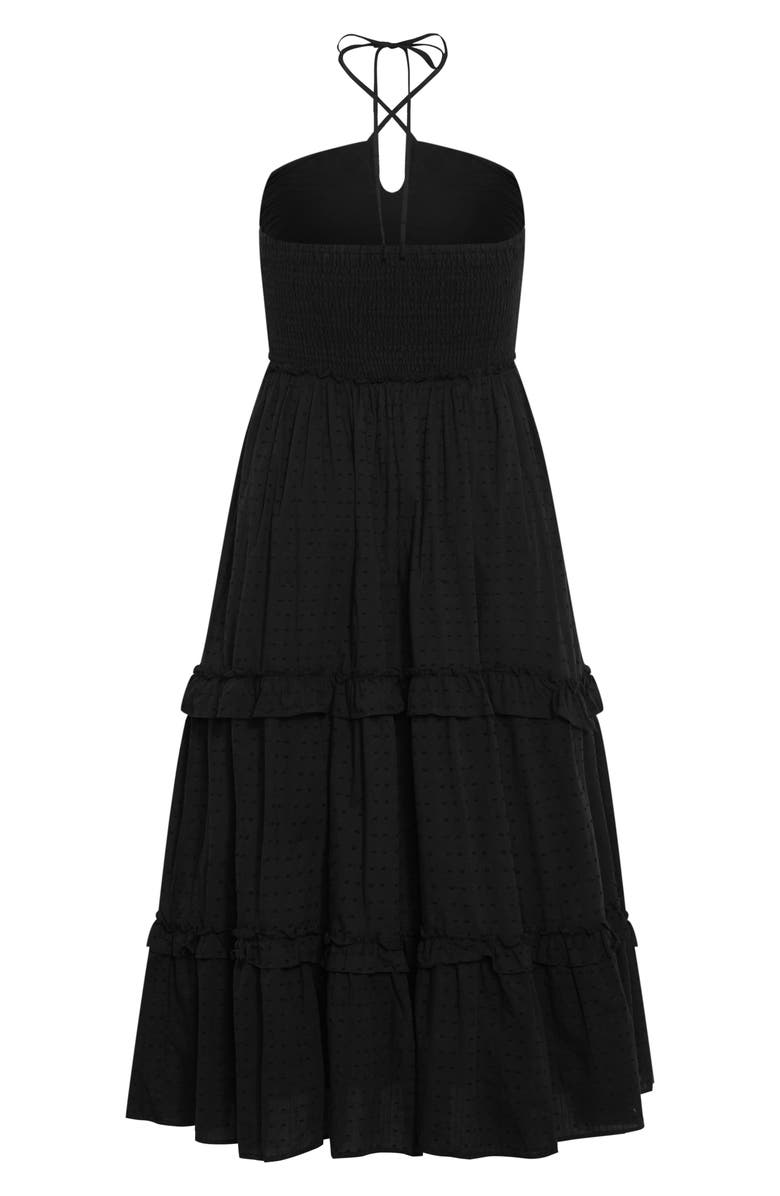 City Chic Ivy Clip Dot Tiered Halter Dress, Alternate, color, Black