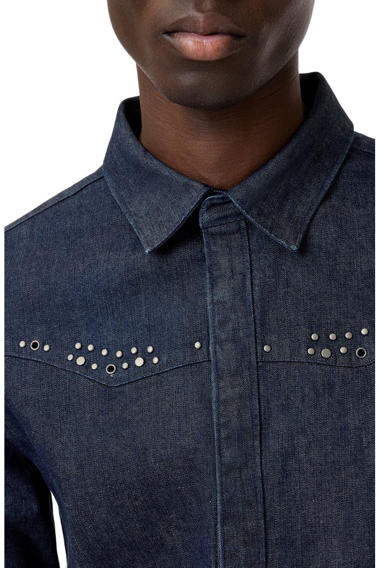 Studded Western Denim Snap-Up Shirt, Alternate, color, LAKE BLUE