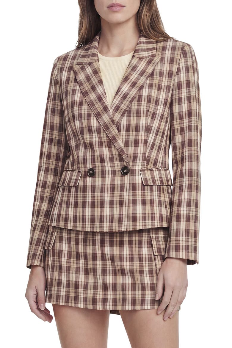 Plaid Double Breasted Blazer, Main, color, COCA MOCHA