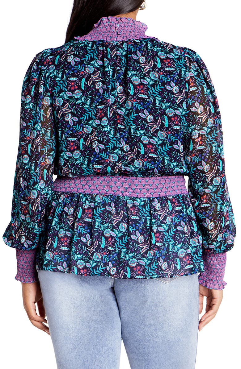 City Chic Annalise Floral Smocked Top, Alternate, color, Florentine