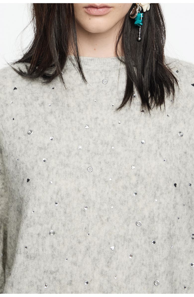 Bimba y Lola Rhinestone Wool Batwing Sleeve Sweater, Alternate, color, Light Grey