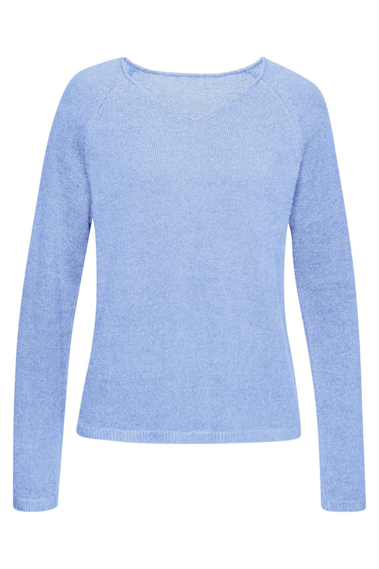 Fuzzy V-Neck Sweater, Alternate, color, Blue Heather