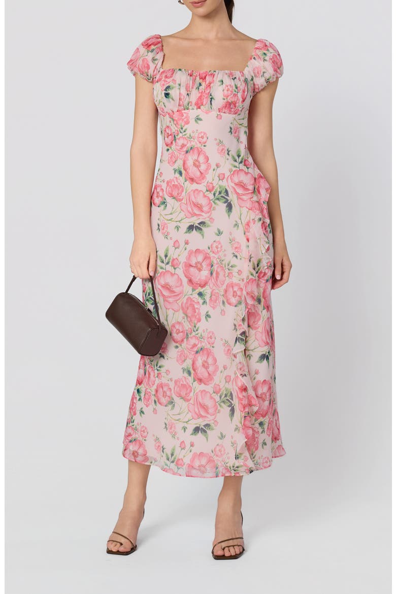 Florence Floral Ruffle Detail Dress, Alternate, color, PINK FLORAL