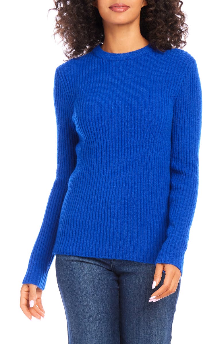 Karen Kane Wide Rib Crewneck Sweater, Main, color, Royal