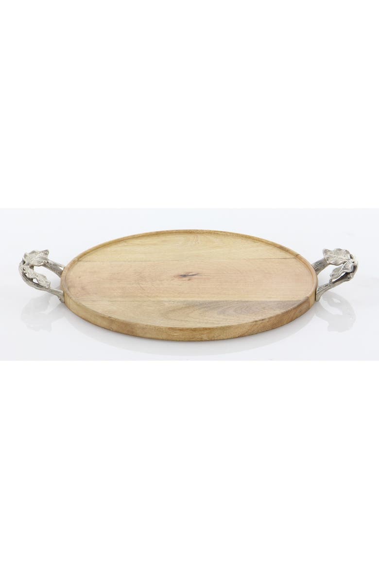 Brown Mango Wood Tray with Metal Handles - Set of 3, Main, color, BROWN