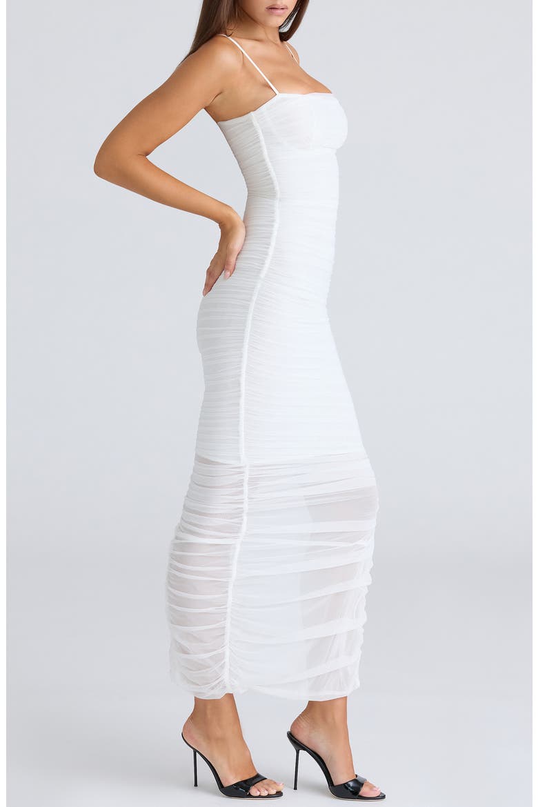 Fornarina Ruched Mesh Maxi Dress, Alternate, color, WHITE