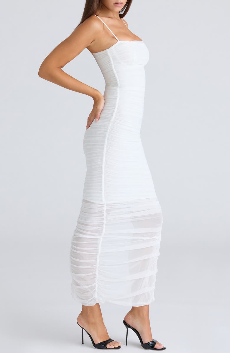 HOUSE OF CB Fornarina Ruched Mesh Maxi Dress, Alternate, color, White